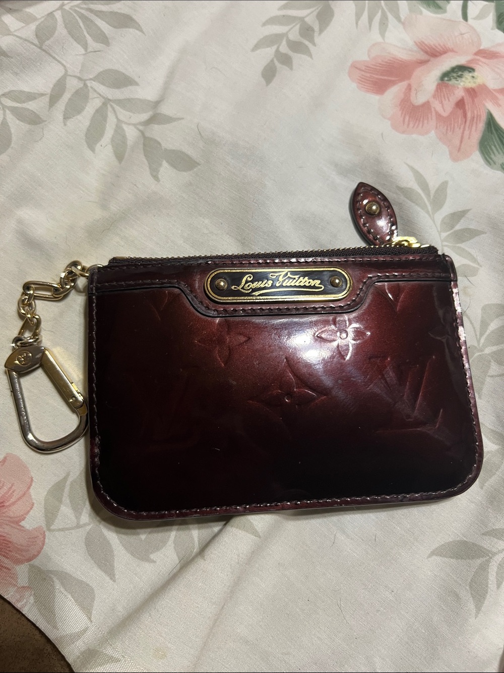 Louis Vuitton Deep Burgundy Patent Vernis Key Pouch with Gold Hardware